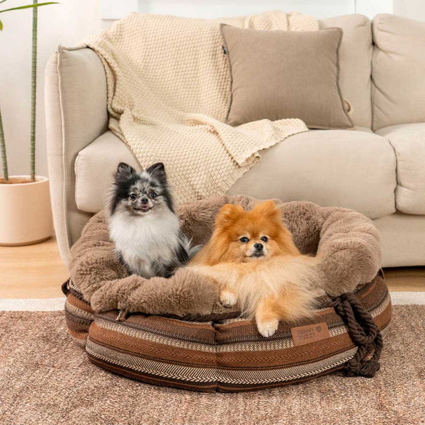 Klassisches Hundebett aus Jacquard-Plüsch in Donut-Form - Snuggle Den