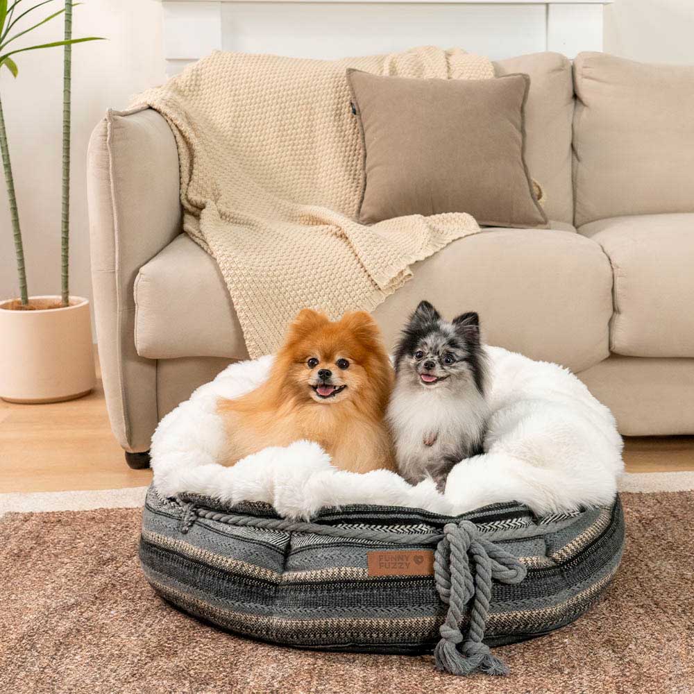 Klassisches Hundebett aus Jacquard-Plüsch in Donut-Form - Snuggle Den