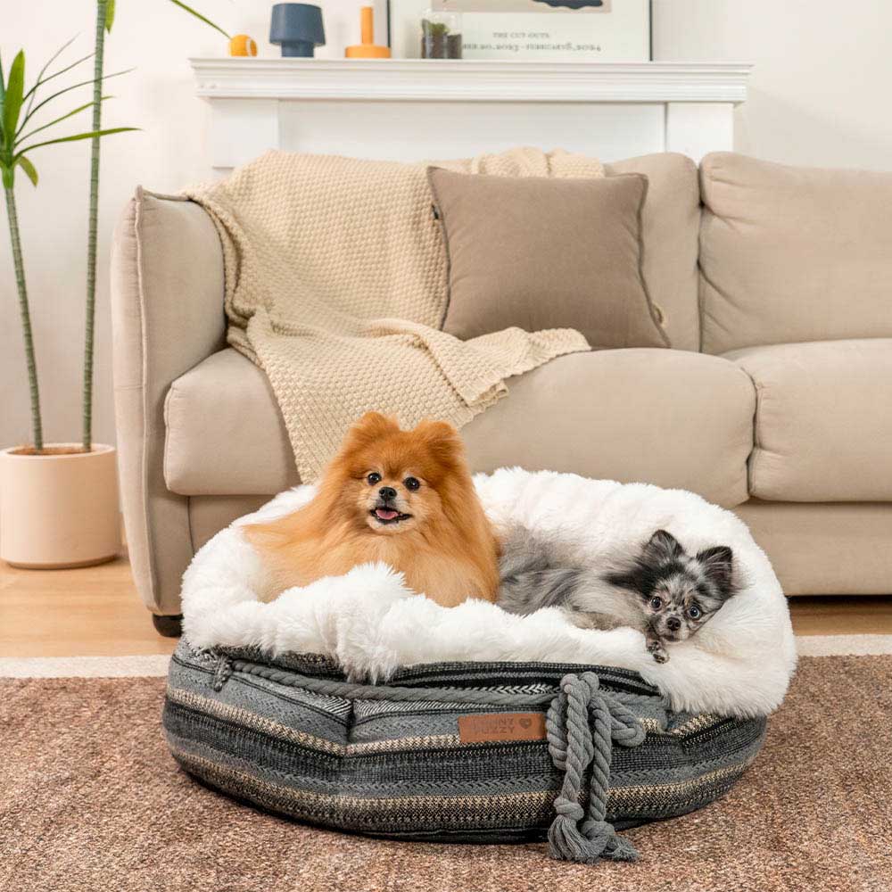 Klassisches Hundebett aus Jacquard-Plüsch in Donut-Form - Snuggle Den