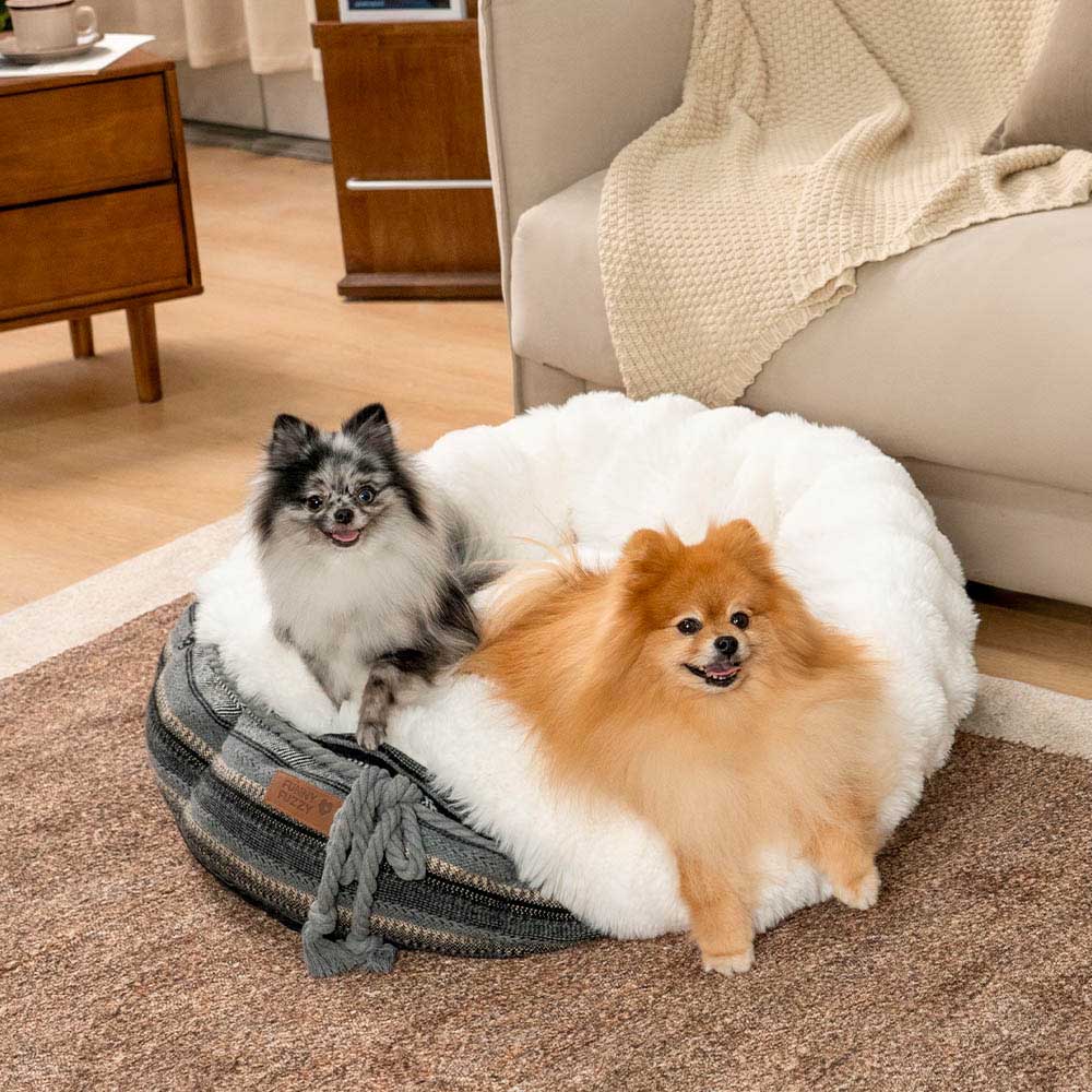 Klassisches Hundebett aus Jacquard-Plüsch in Donut-Form - Snuggle Den