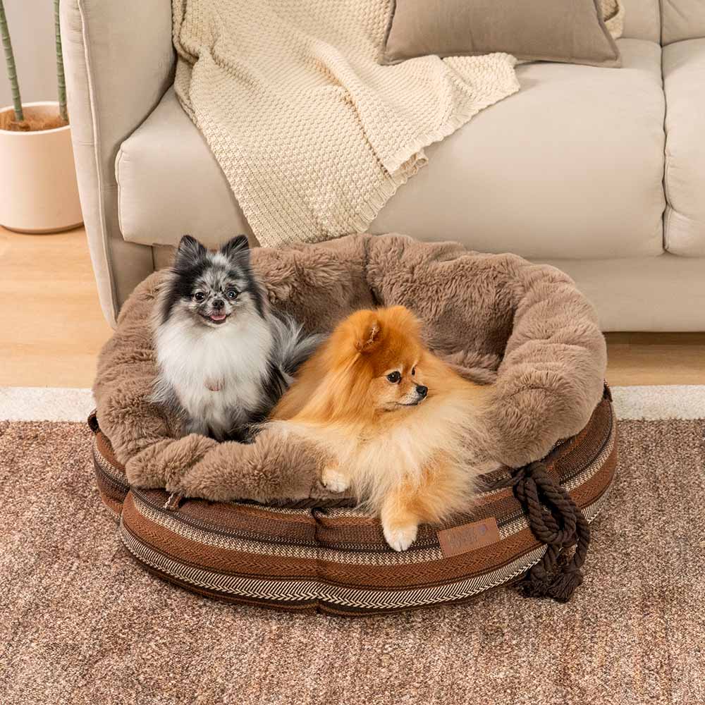Klassisches Hundebett aus Jacquard-Plüsch in Donut-Form - Snuggle Den