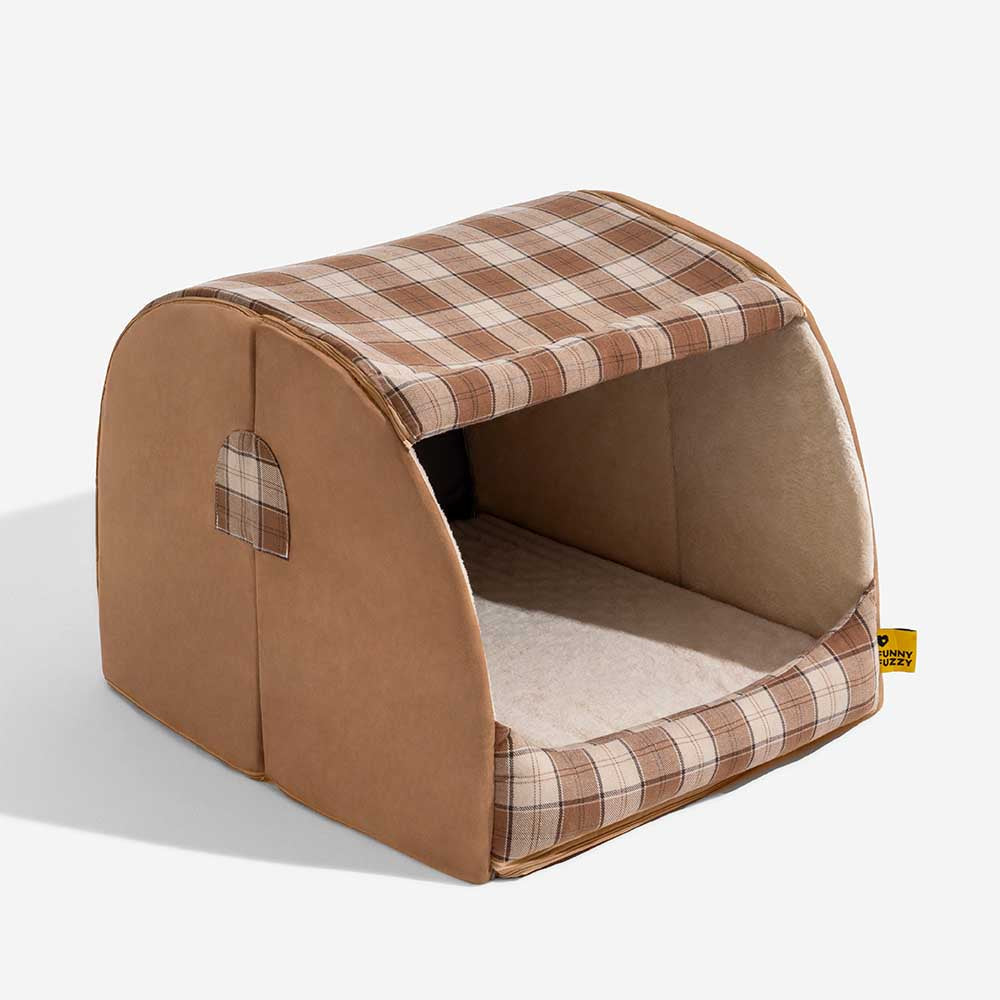 Klassisches Plaid-Haus orthopädisches Hundebett - Rückzugshütte