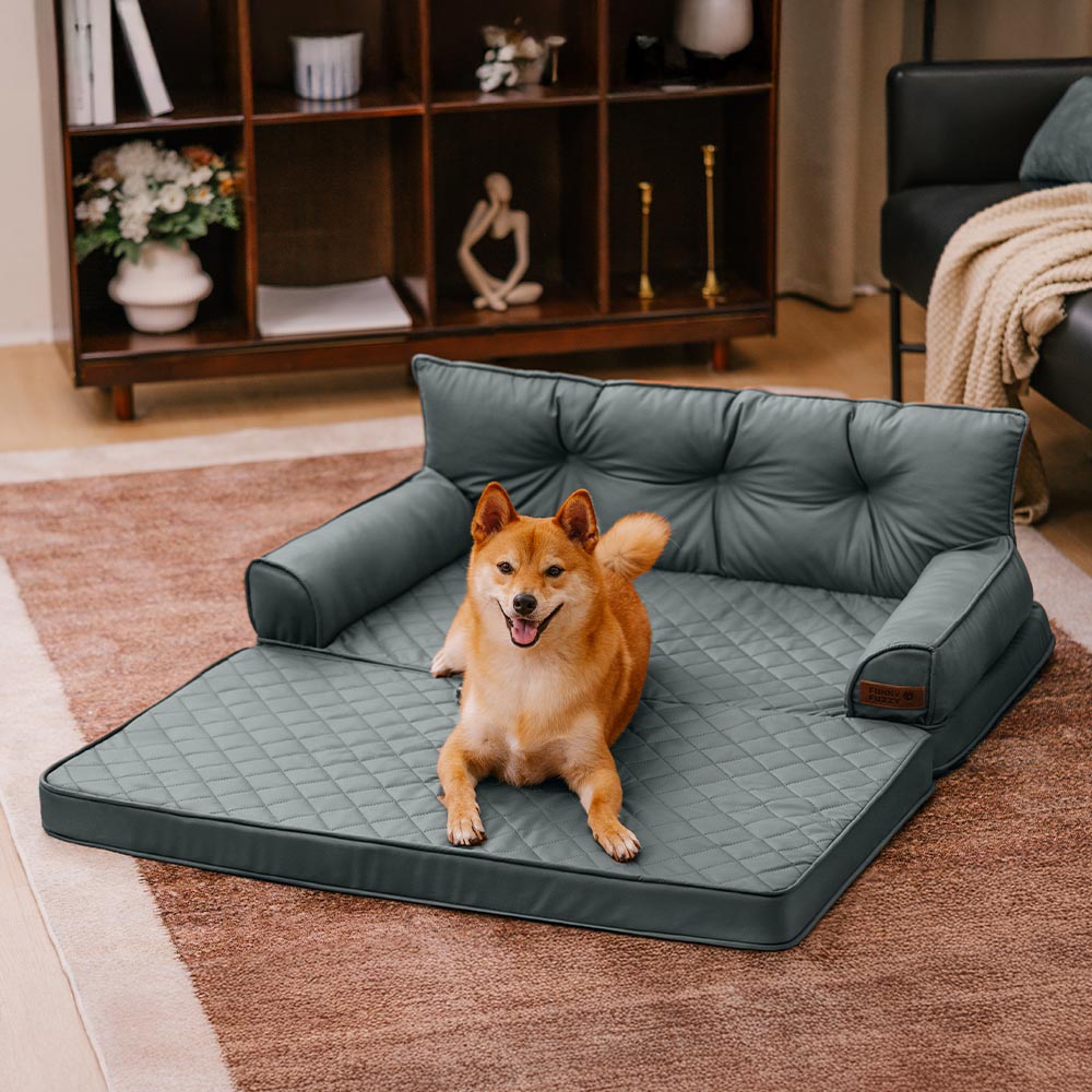 Luxe Kunstleder Faltbares Orthopädisches Großes Hundebett - Outdoor