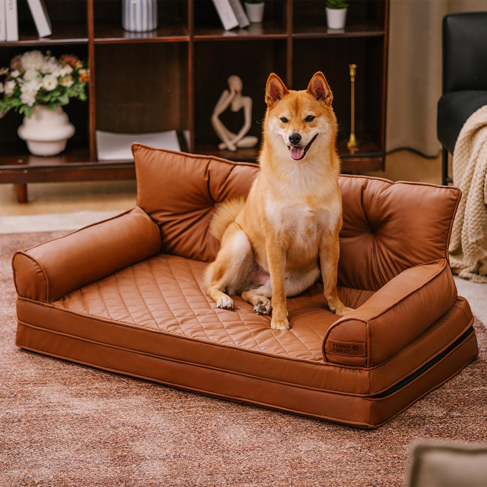 Luxe Kunstleder Faltbares Orthopädisches Großes Hundebett - Outdoor