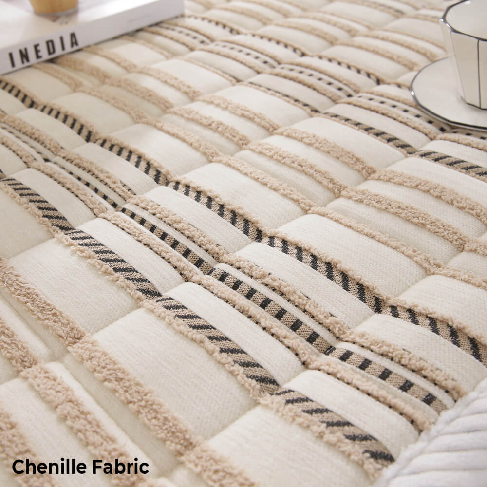 Gemütlicher Chenille gestreifter Plüsch-Sofaschoner, rutschfester Couchschutz für Haustiere