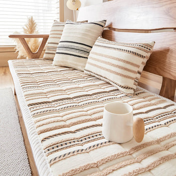 Gemütlicher Chenille gestreifter Plüsch-Sofaschoner, rutschfester Couchschutz für Haustiere