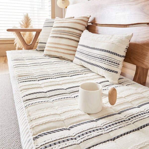 Gemütlicher Chenille gestreifter Plüsch-Sofaschoner, rutschfester Couchschutz für Haustiere