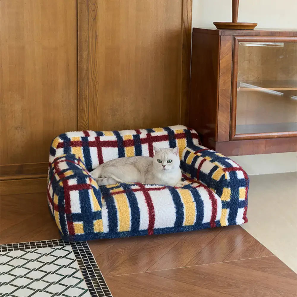 Gemütliches Plaid Faux Lammwoll waschbares Sofa-Bett für Hunde und Katzen - Vintage Modern