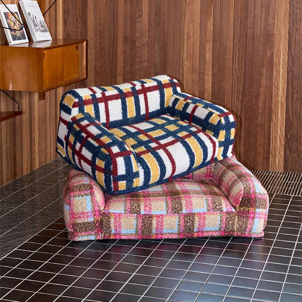 Gemütliches Plaid Faux Lammwoll waschbares Sofa-Bett für Hunde und Katzen - Vintage Modern