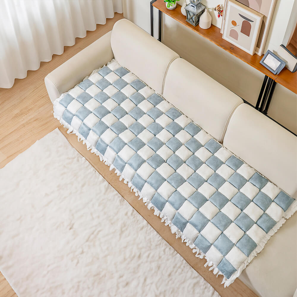 Cremefarbener großer karierten quadratischer fuzzy Haustier Hundematte Bett Ecksofa Couchbezug