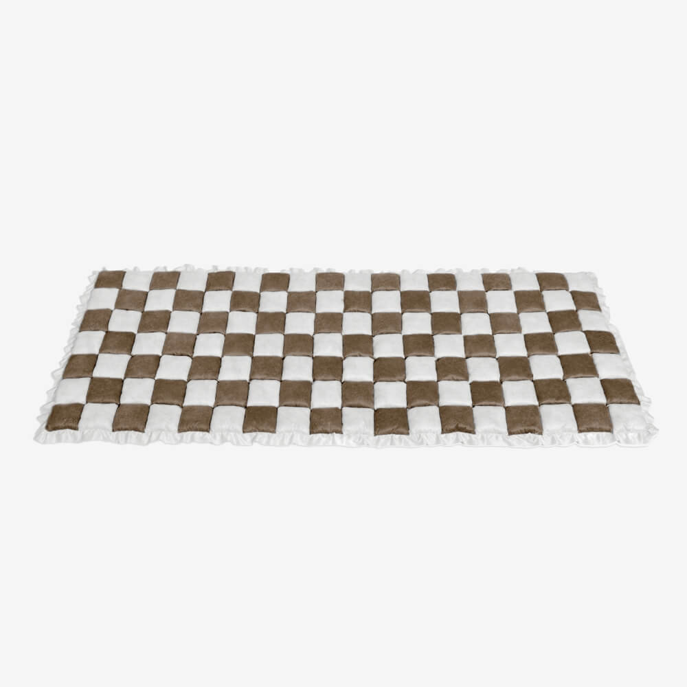 Cremefarbener großer karierten quadratischer fuzzy Haustier Hundematte Bett Ecksofa Couchbezug