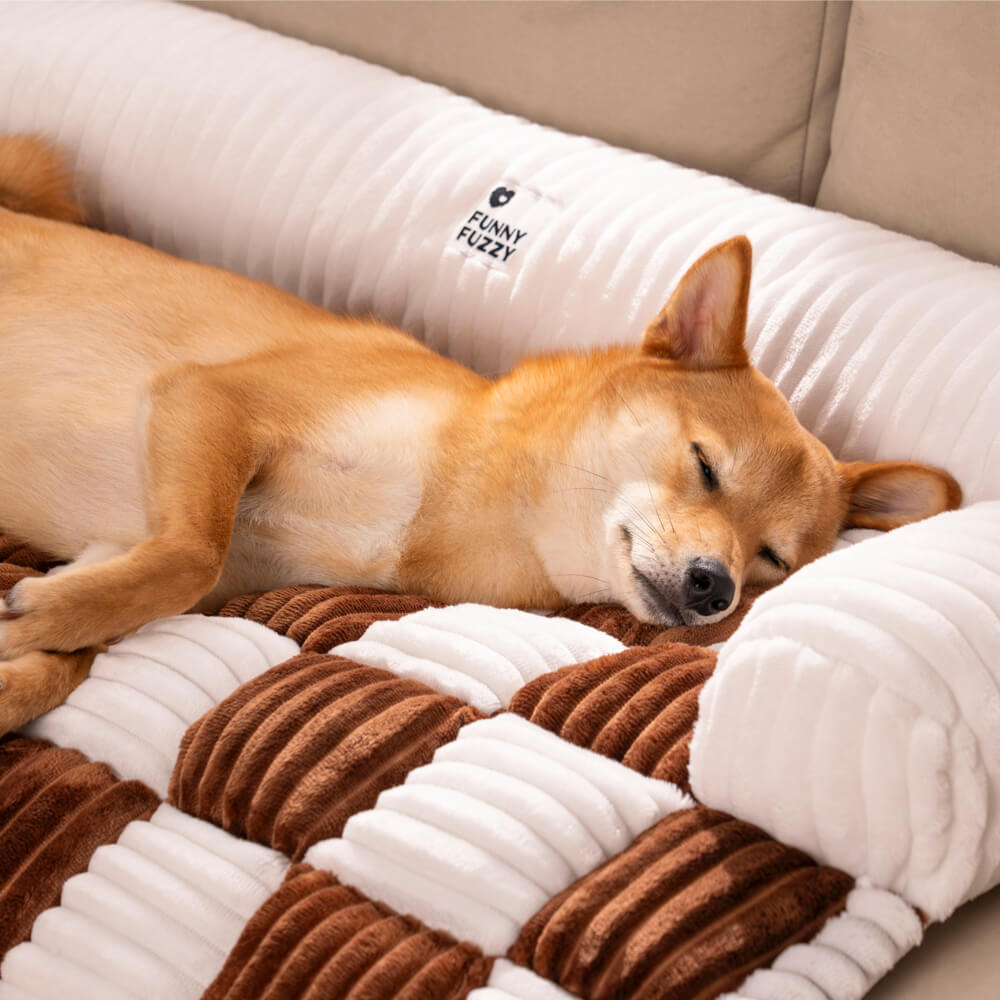 Housse de protection pour meubles, tapis confortable à carreaux carrés crème pour chien