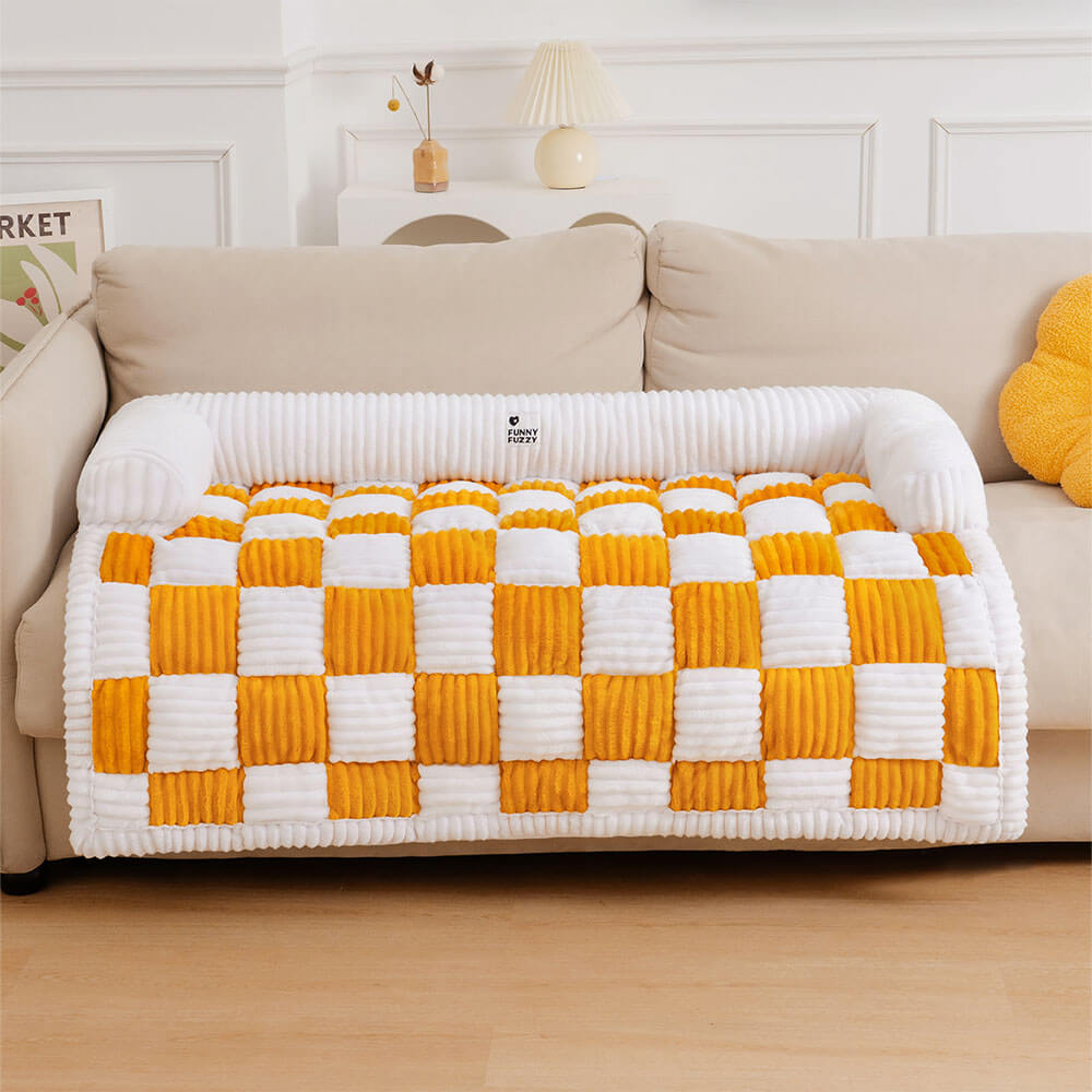 Housse de protection pour meubles, tapis confortable à carreaux carrés crème pour chien