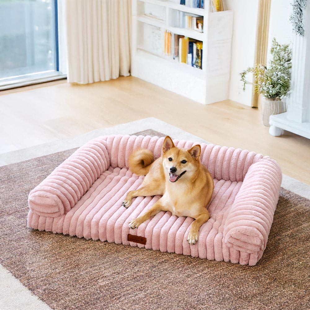 Cremefarbenes Flauschiges Bequemes Orthopädisches Schlafsofa für Hunde und Katzen