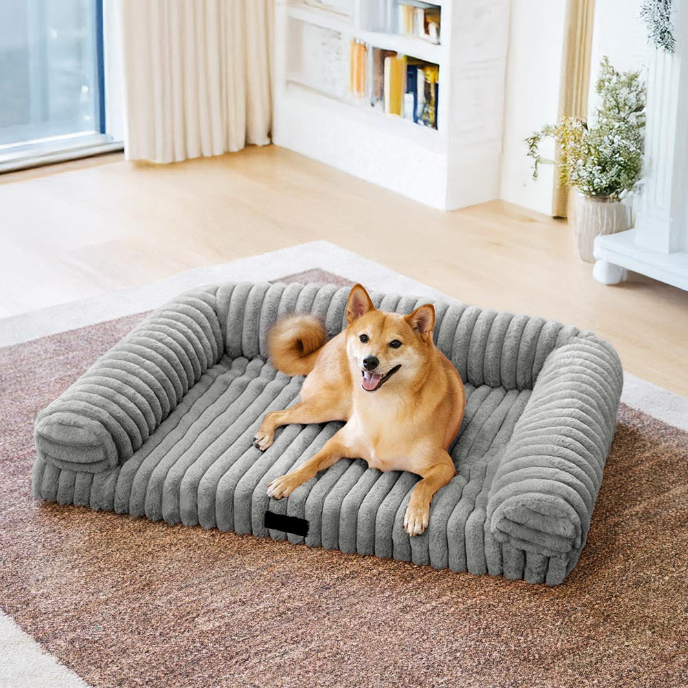 Cremefarbenes Flauschiges Bequemes Orthopädisches Schlafsofa für Hunde und Katzen