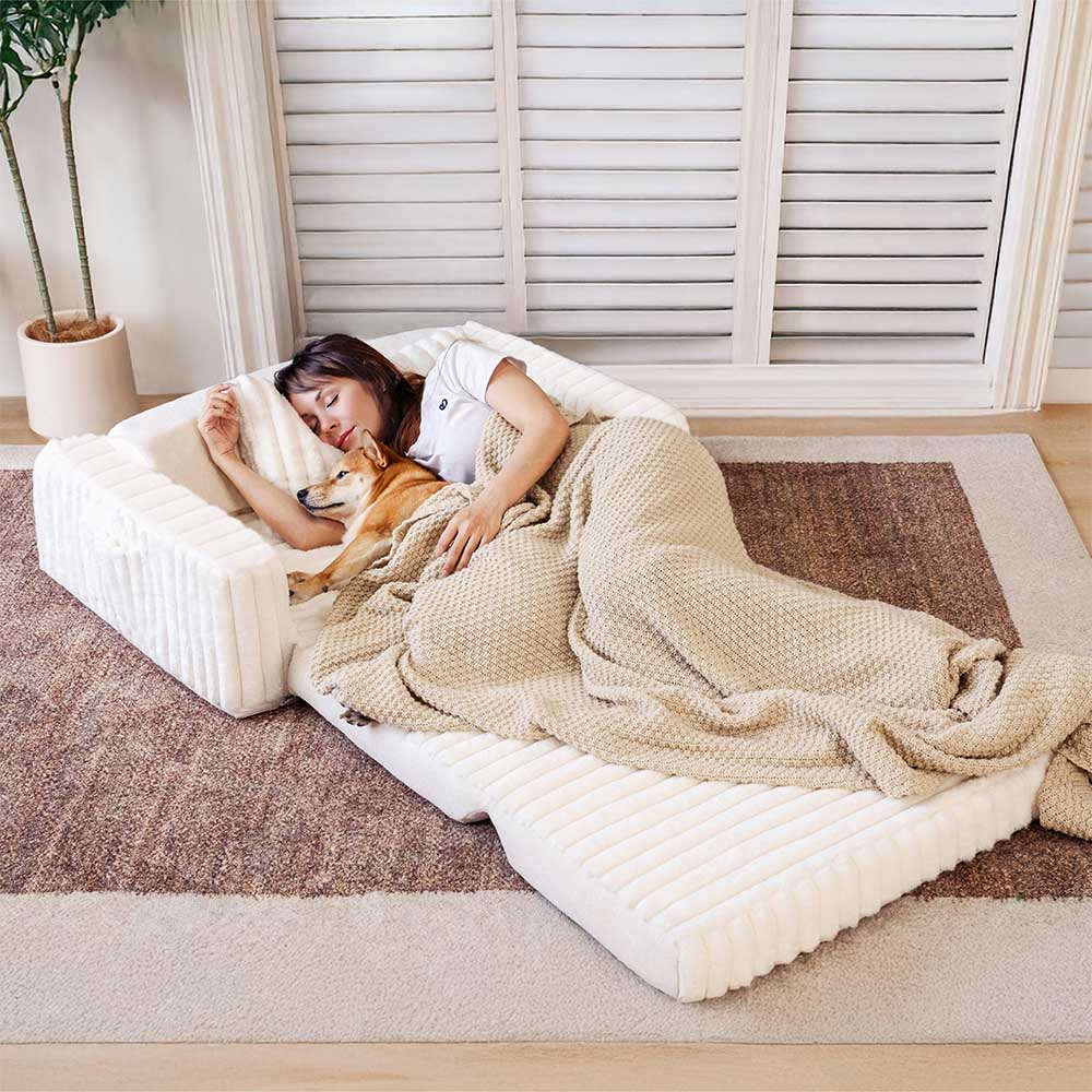 Cremig Flauschiges Orthopädisches Menschen-Hunde-Kissenbett - Erweiterbarer Komfort