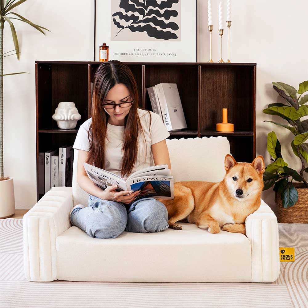 Cremig Flauschiges Orthopädisches Menschen-Hunde-Kissenbett - Erweiterbarer Komfort