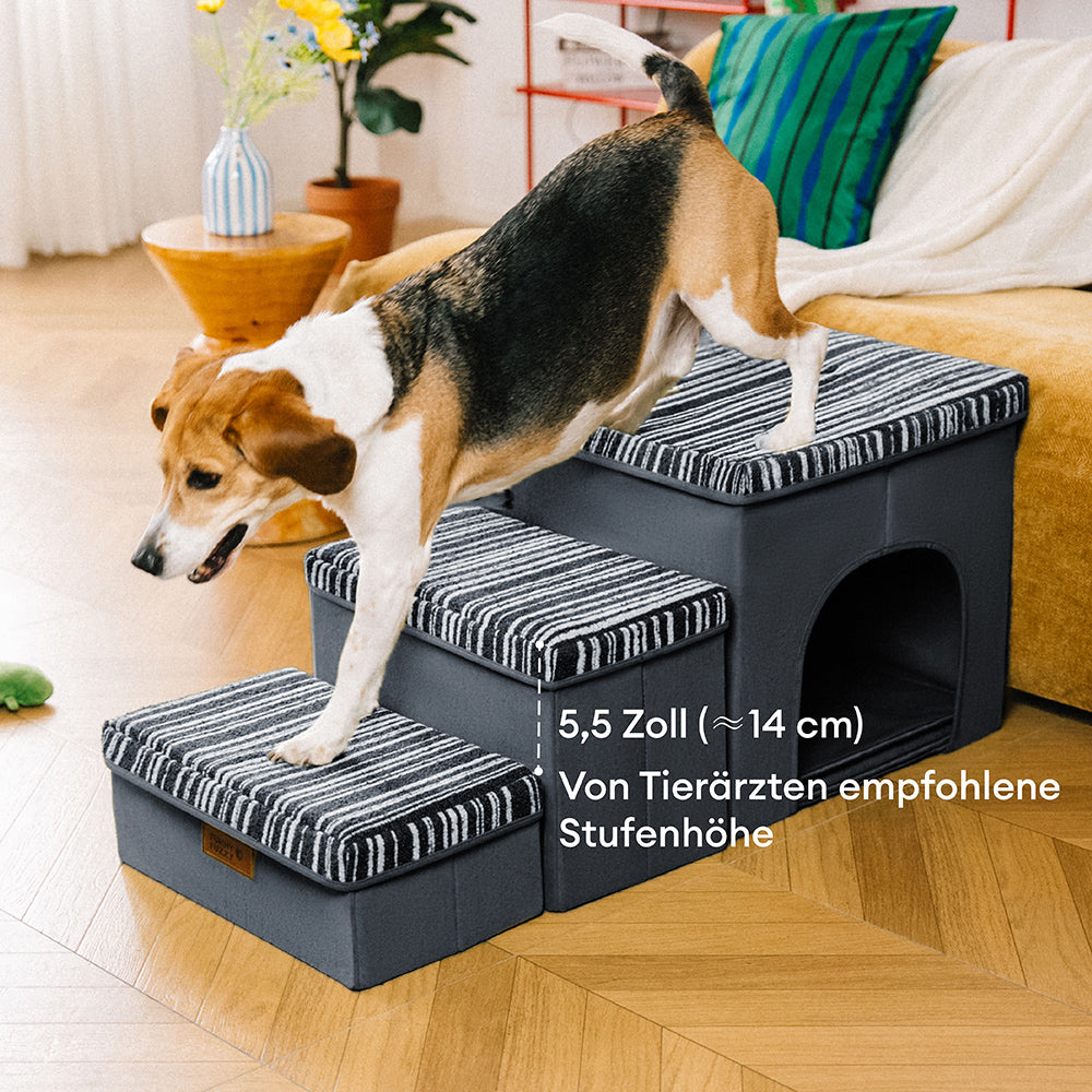 Klappbare Hundetreppe mit Stauraum und Wohnung - Funnyfuzzy SnugNest
