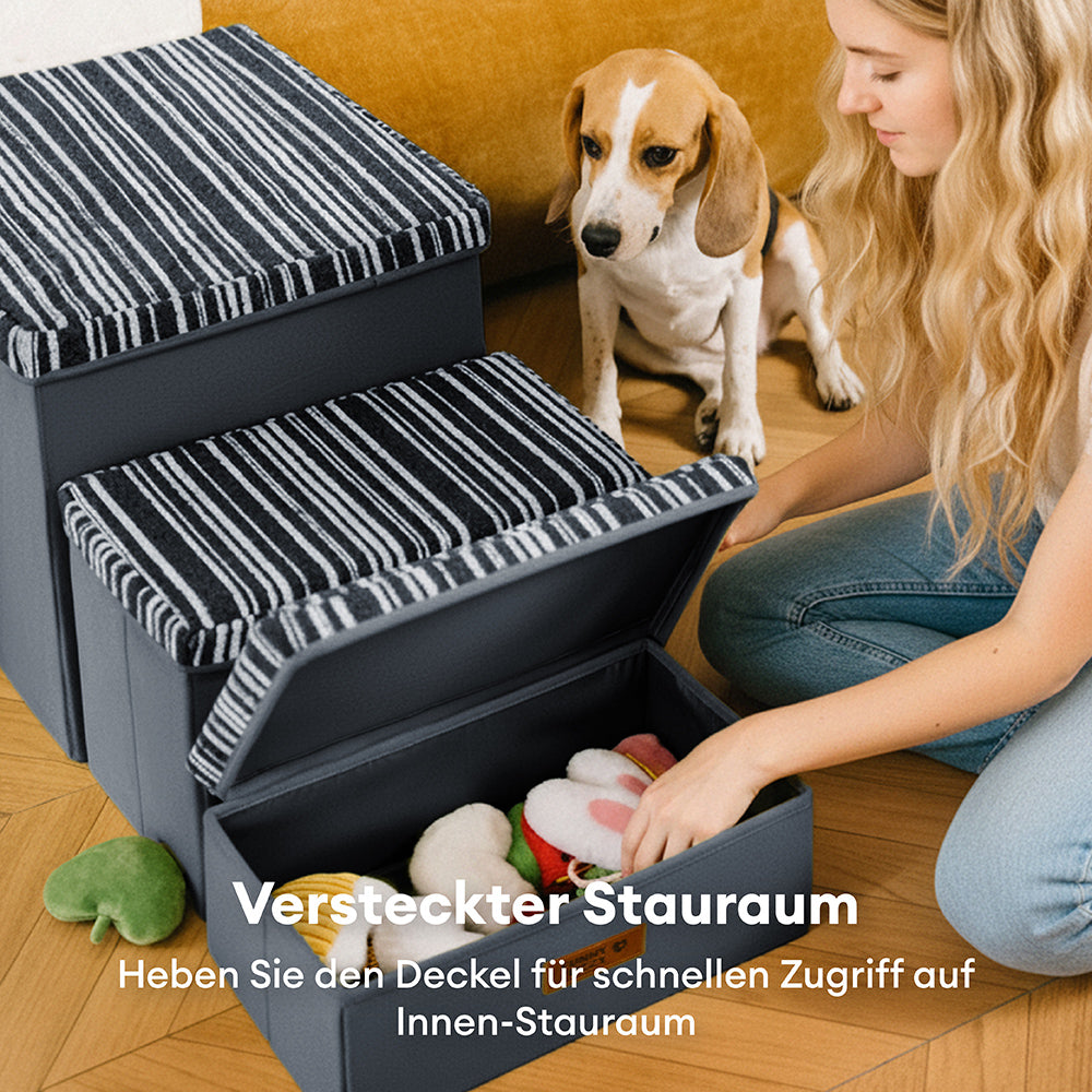 Klappbare Hundetreppe mit Stauraum und Wohnung - Funnyfuzzy SnugNest