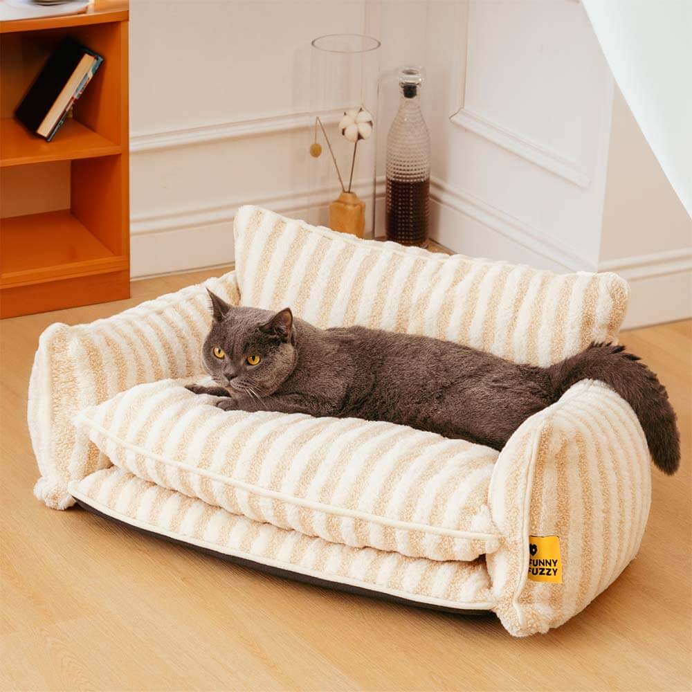 Trendy Gestreiftes Doppellagiges Katzensofa aus Lammwolleimitat