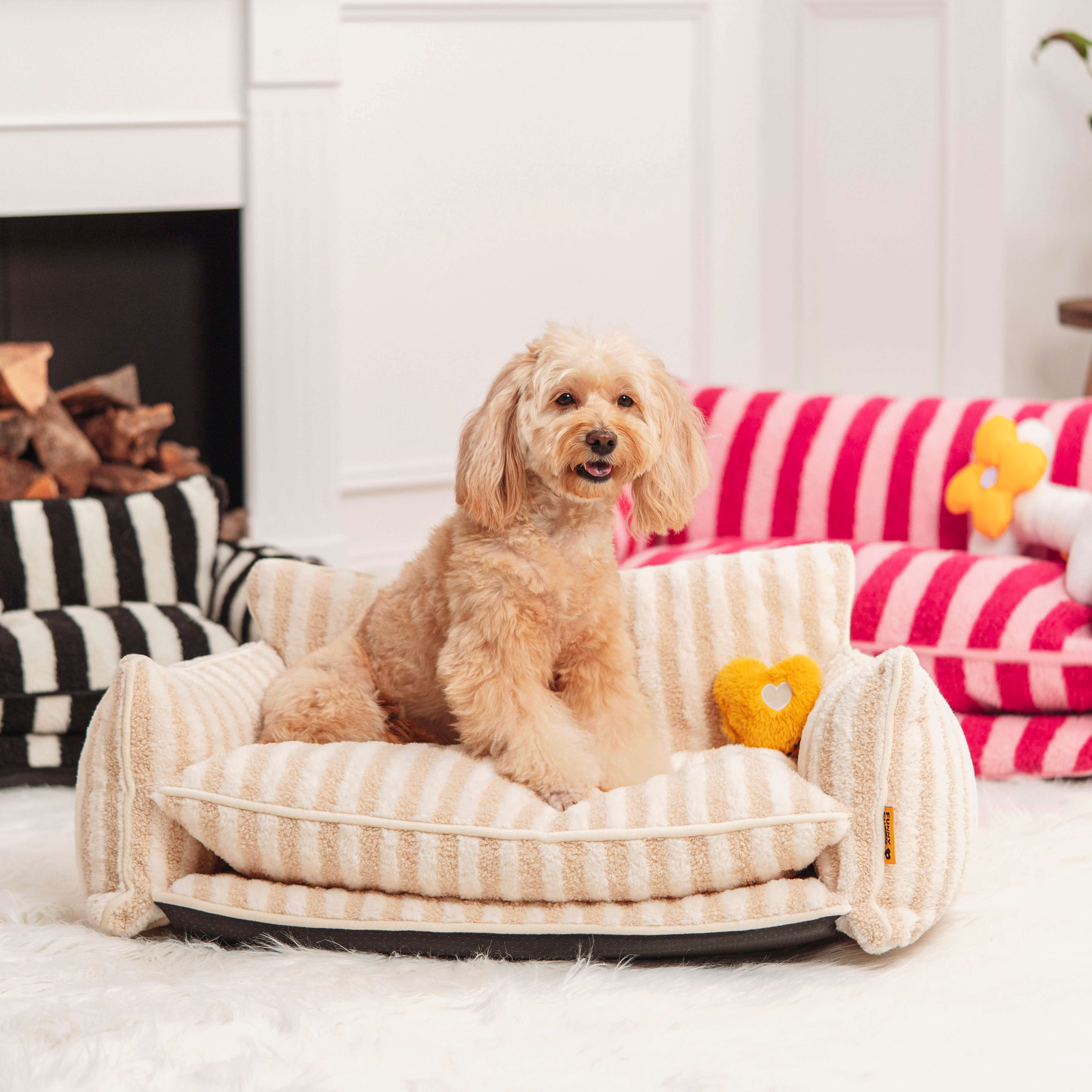 Trendige gestreifte Kunstlammfell Doppel-Layer Hund- und Katzen-Sofa-Bett - Outdoor