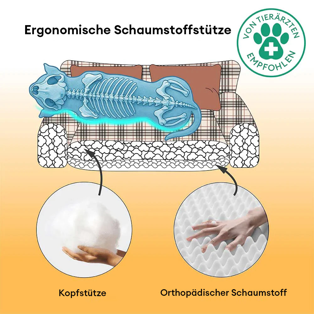 Orthopädisches Hundebett aus weichem Vintage-Karo-Plüsch mit Kissen – CozyLuxe
