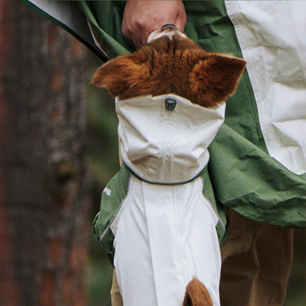 Vierbeiniger Leichter Wasserdichter Rollkragen-Regenmantel mit reflektierendem Kordelzug und Kapuze für Hund und Besitzer