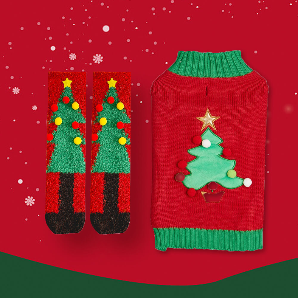 Weihnachtsdicker Warmer Rollkragenpullover für Hunde Passende Socken für Haustier und Besitzer