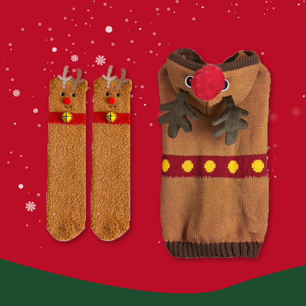 Weihnachtsdicker Warmer Rollkragenpullover für Hunde Passende Socken für Haustier und Besitzer