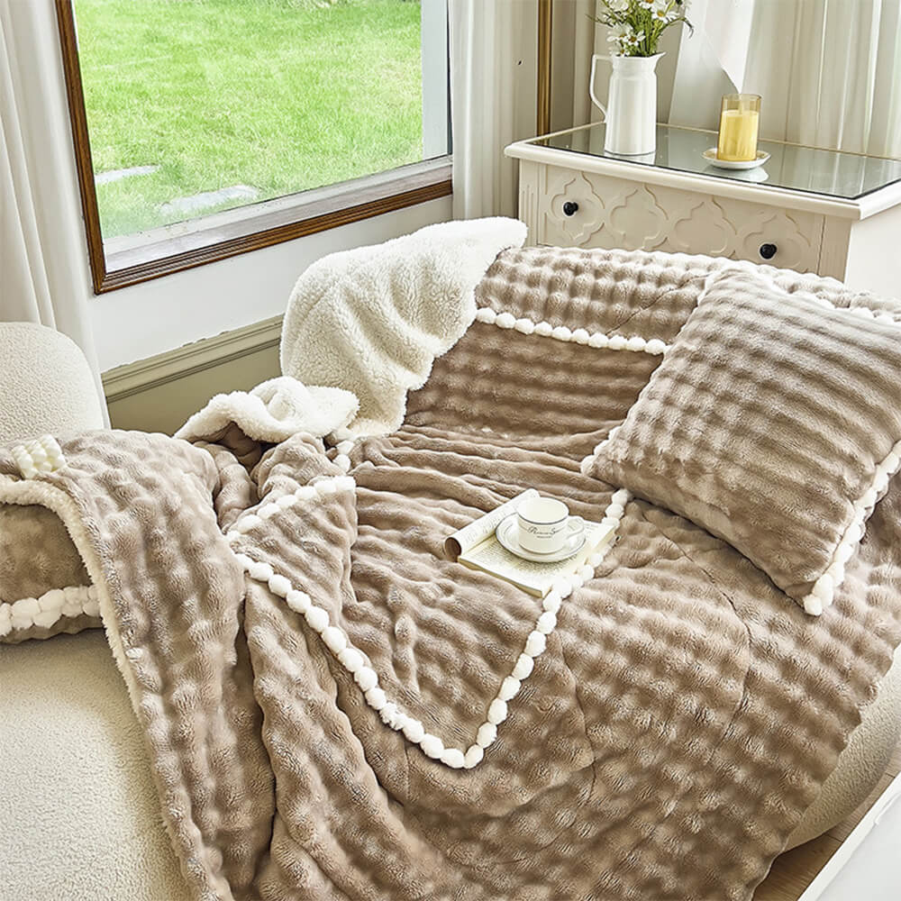 Bubble Faux Kaninchenfell Faltbares Kissen Kissen 2-in-1 Nickerchen Überwurfdecke