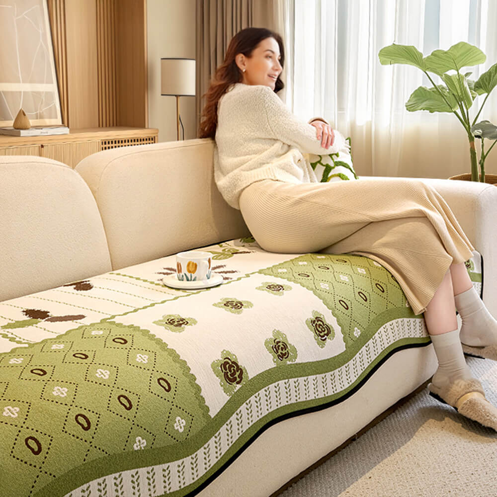 Chenille Kratzfester Stoff Landhausstil Unregelmäßig Geformter Rutschfester Sofabezug