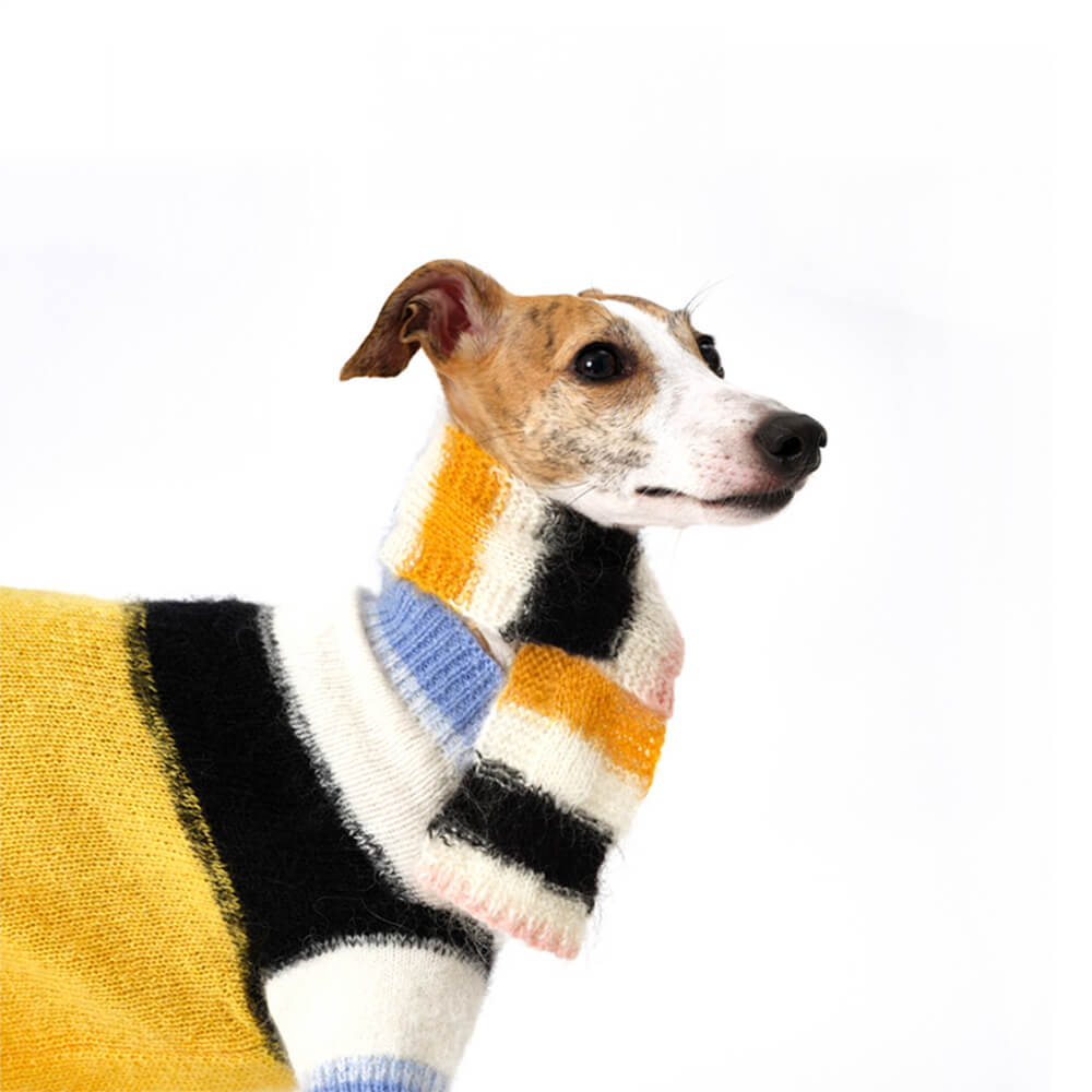 Bunter Weicher Warmer Strickschal aus Mohair für Hunde