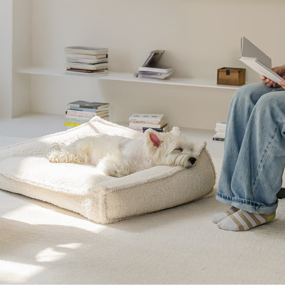 Orthopädisches Wasserdichtes Hunde- und Katzenbett mit Gebogener Stütze aus Teddystoff