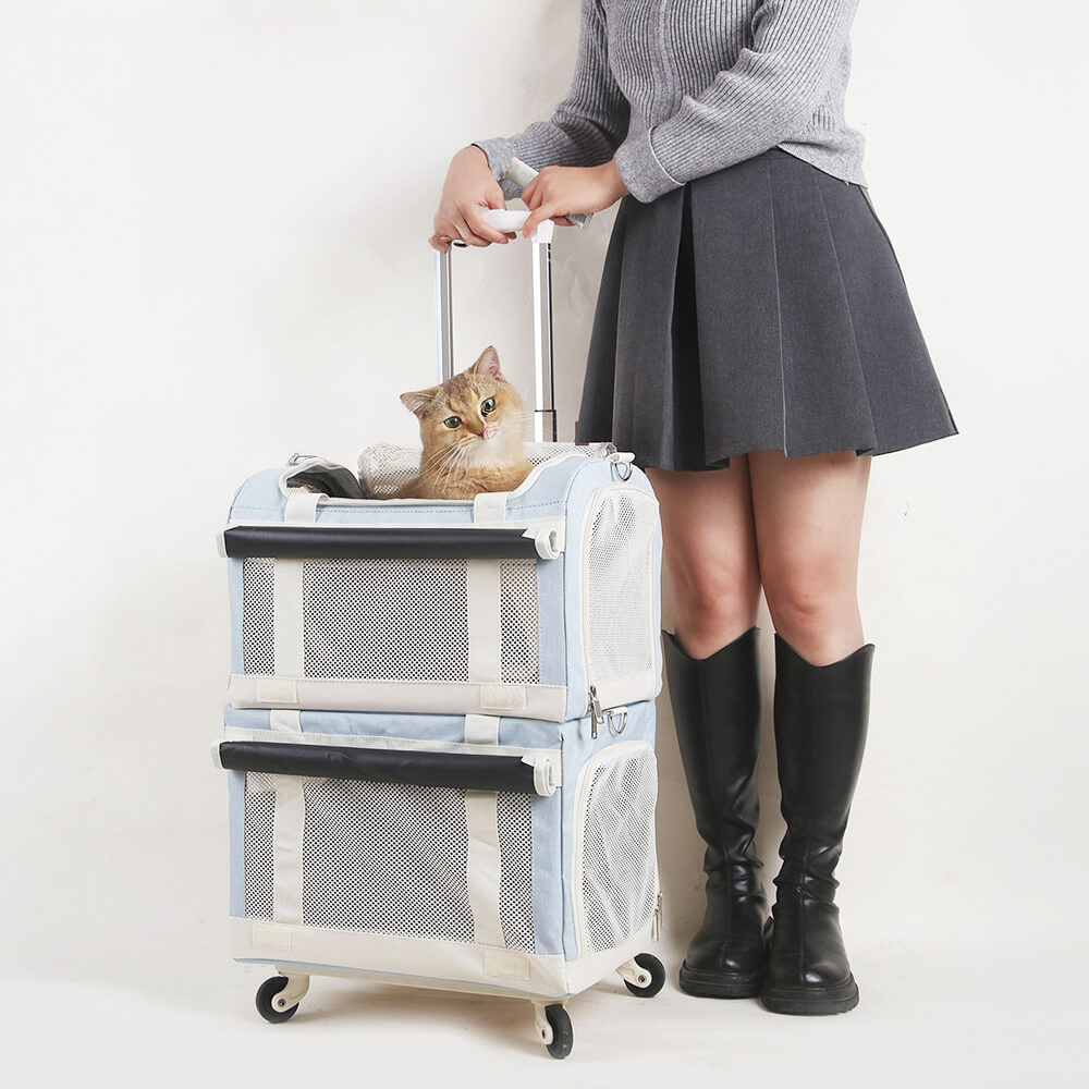 Doppel-Layer Geräumige Mehrkatzen-Reise-Tiertransporttasche mit Rollen