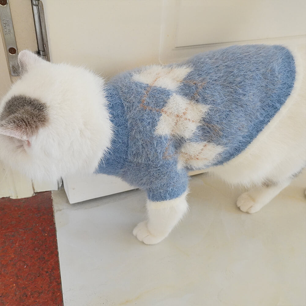 Eleganter Warmer Stretch-Pullover mit Argyle-Strick für Hunde und Katzen