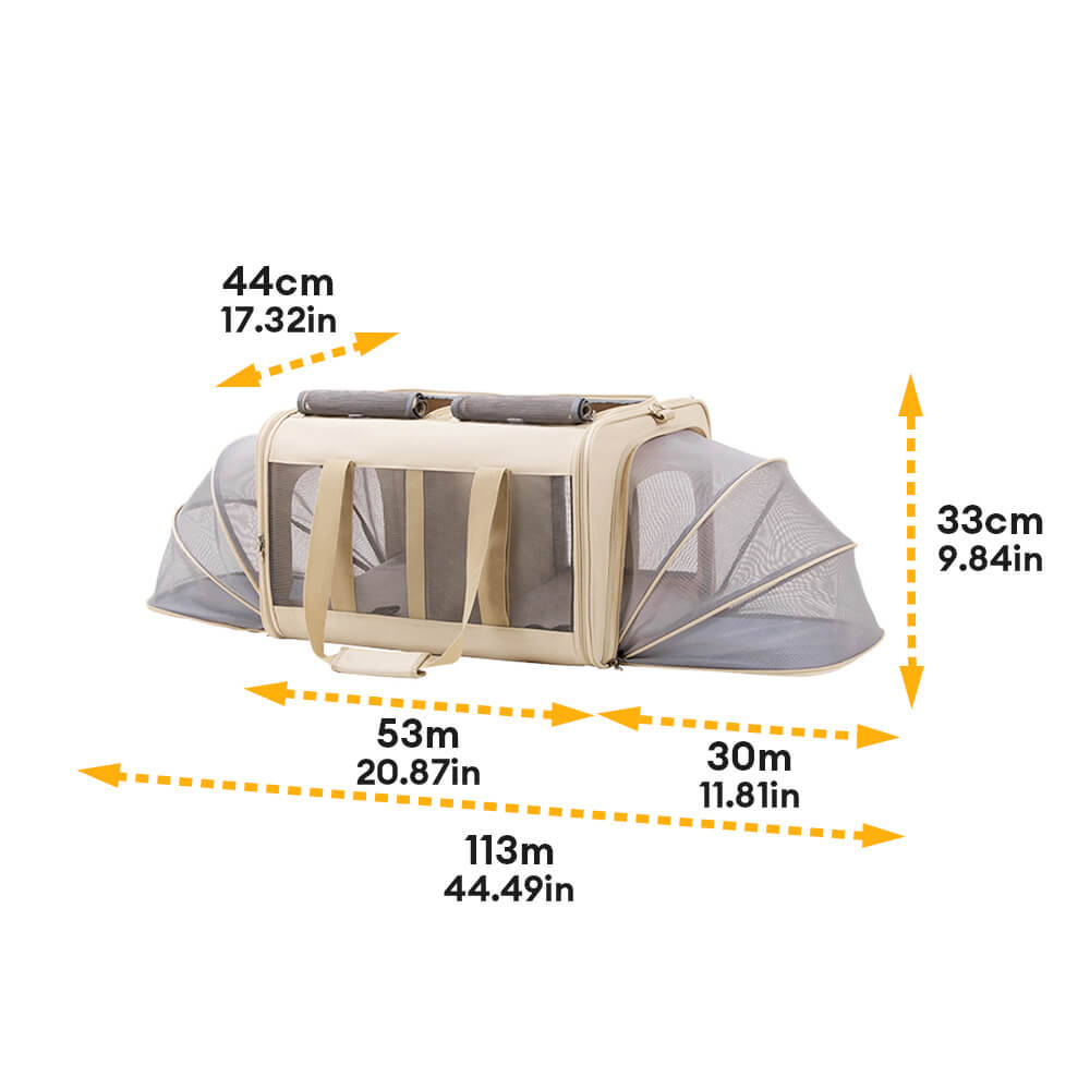 Extra-große erweiterbare Tragetasche für Haustiere mit zwei Fächern und atmungsaktivem Material