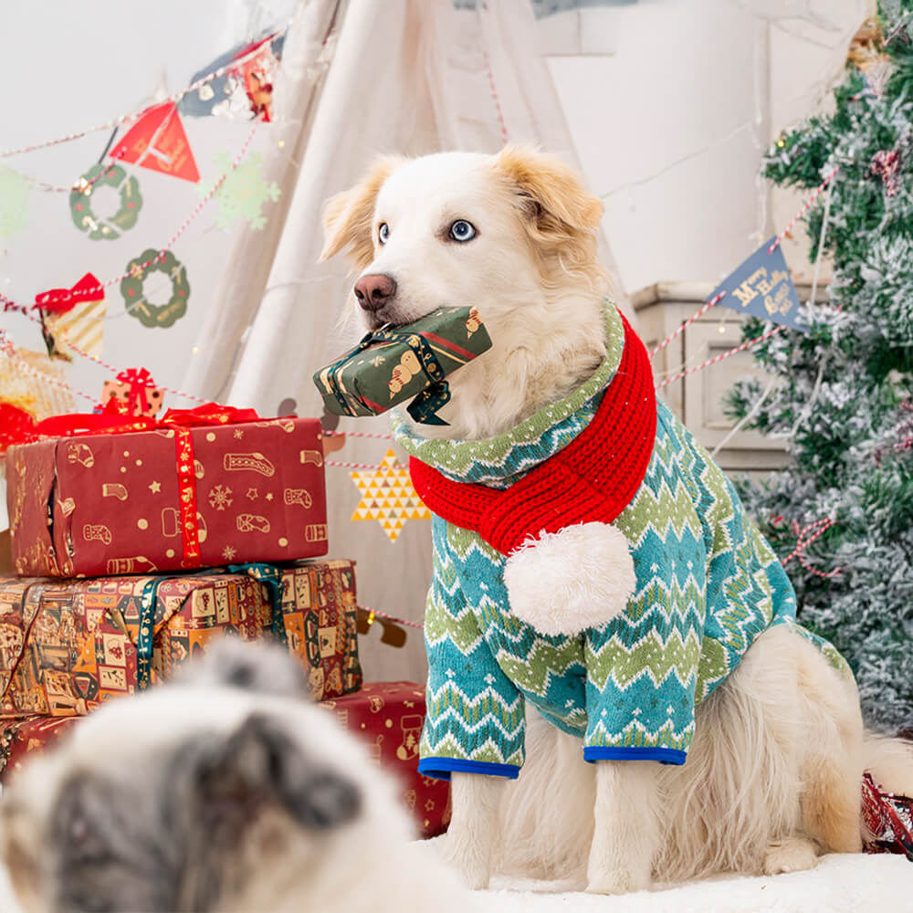 Festlicher Weihnachtspullover für Hunde aus Strick mit Weihnachtsmann- und Rentier-Design