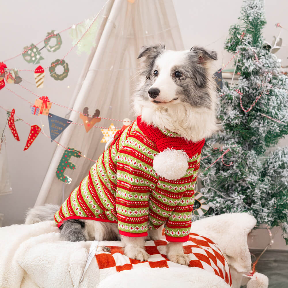 Festlicher Weihnachtspullover für Hunde aus Strick mit Weihnachtsmann- und Rentier-Design