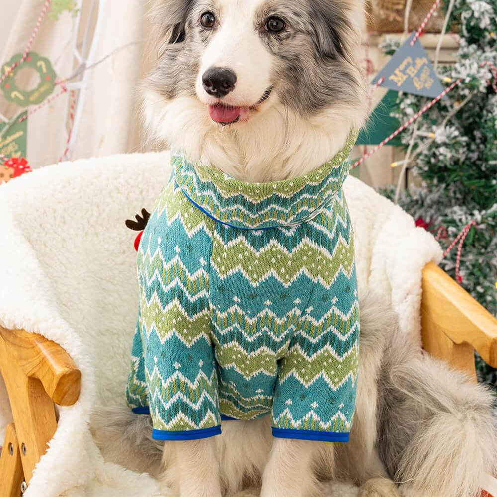 Festlicher Weihnachtspullover für Hunde aus Strick mit Weihnachtsmann- und Rentier-Design