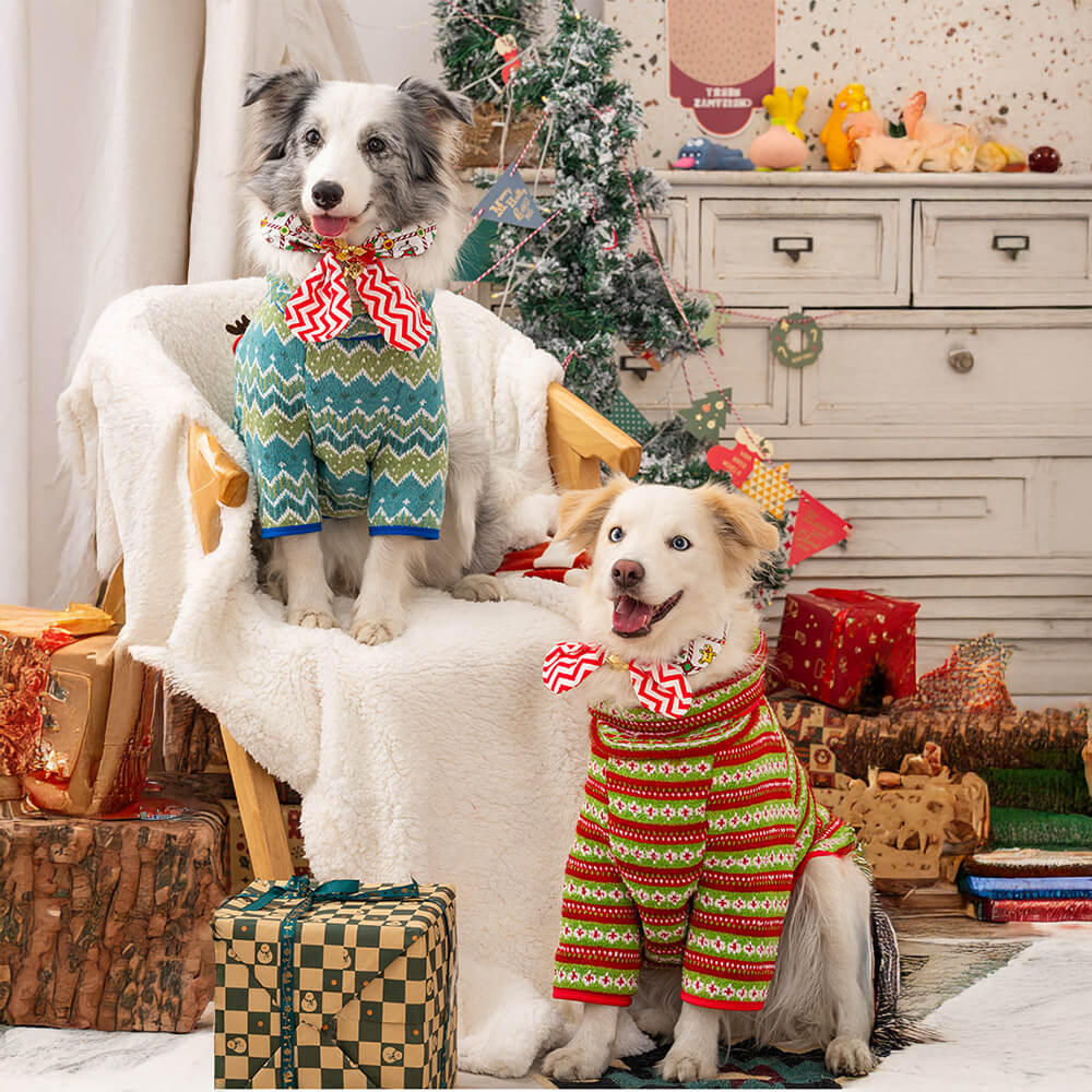 Festlicher Weihnachtspullover für Hunde aus Strick mit Weihnachtsmann- und Rentier-Design