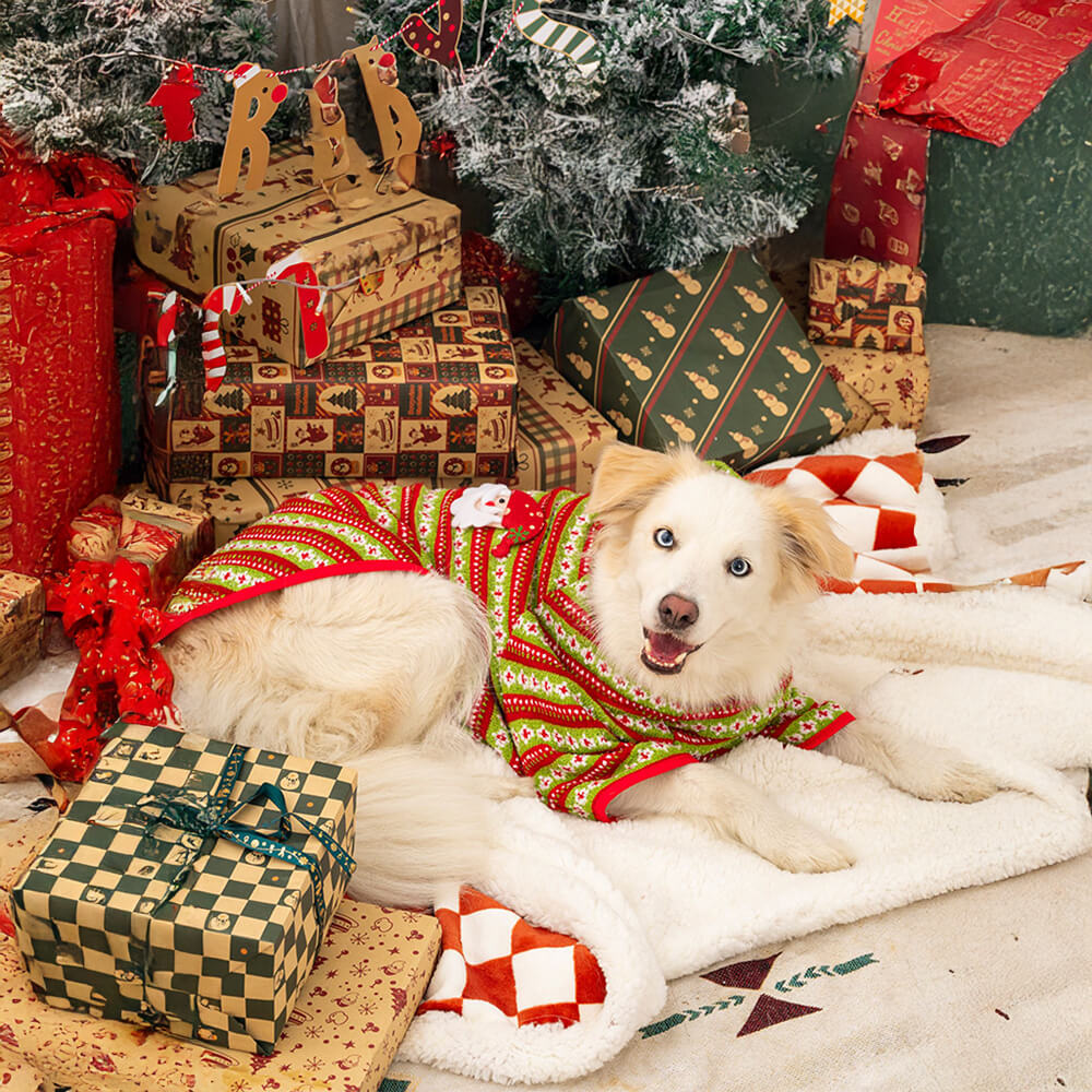 Festlicher Weihnachtspullover für Hunde aus Strick mit Weihnachtsmann- und Rentier-Design