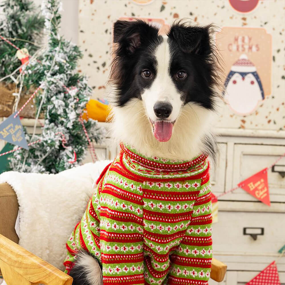 Festlicher Weihnachtspullover für Hunde aus Strick mit Weihnachtsmann- und Rentier-Design