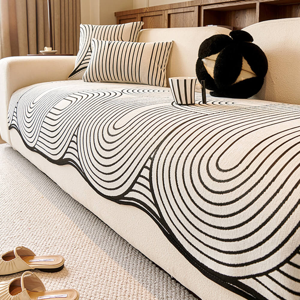 Modern Lines Chenille Künstlerischer Sofa-Schutz Irregulärer Couchbezug