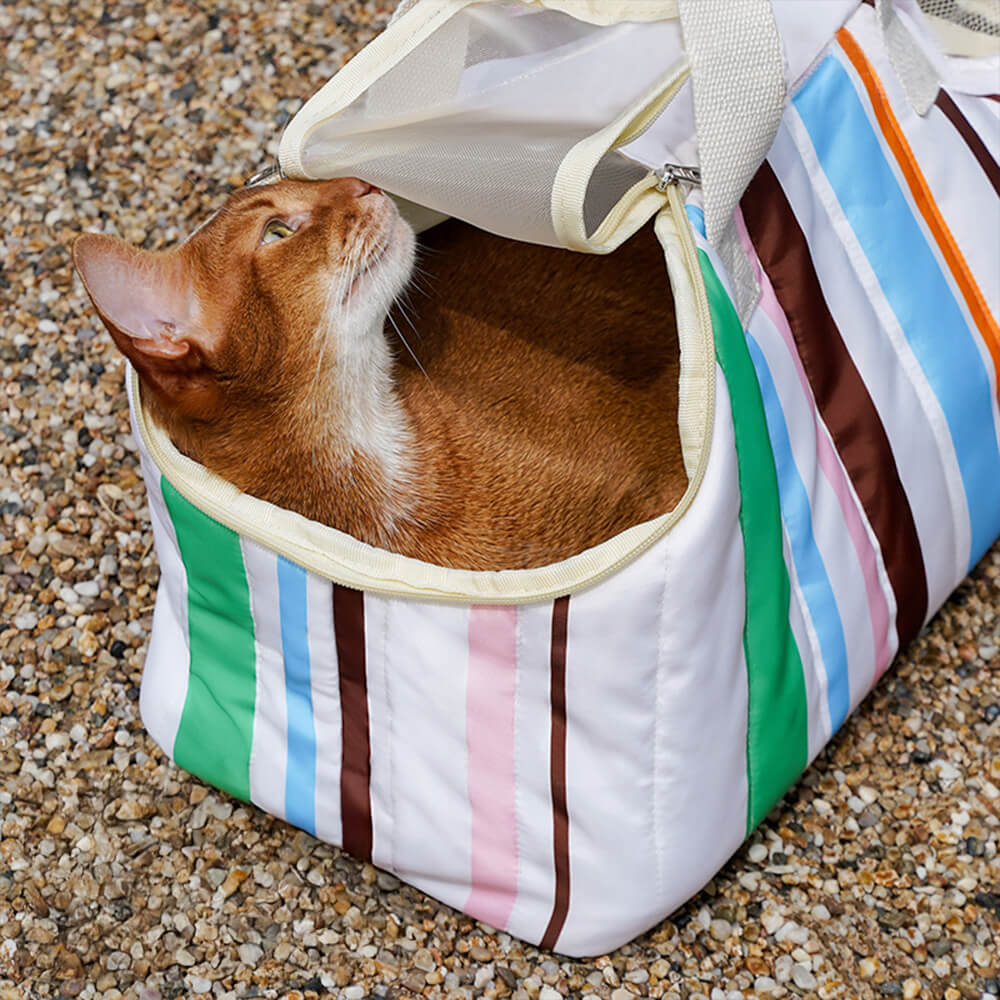 Stylische gestreifte tragbare Reise-Tiertransporttasche für Katzen und Besitzer