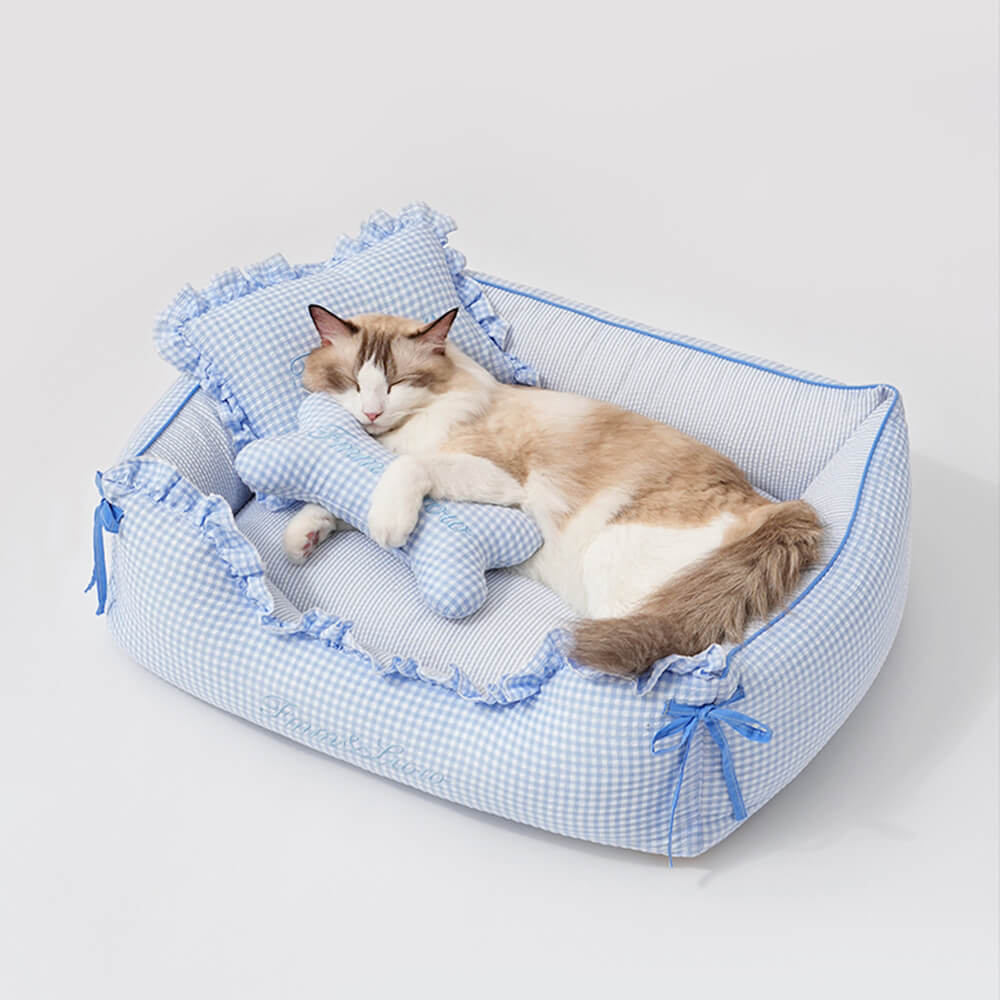 Weicher Gingham waschbarer Hund- und Katzen-Sofabett mit Kissen