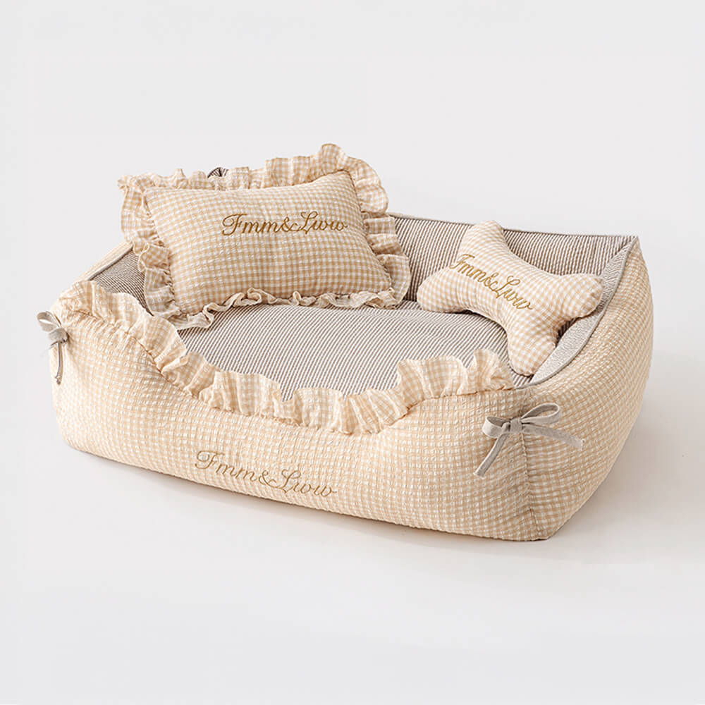Weicher Gingham waschbarer Hund- und Katzen-Sofabett mit Kissen