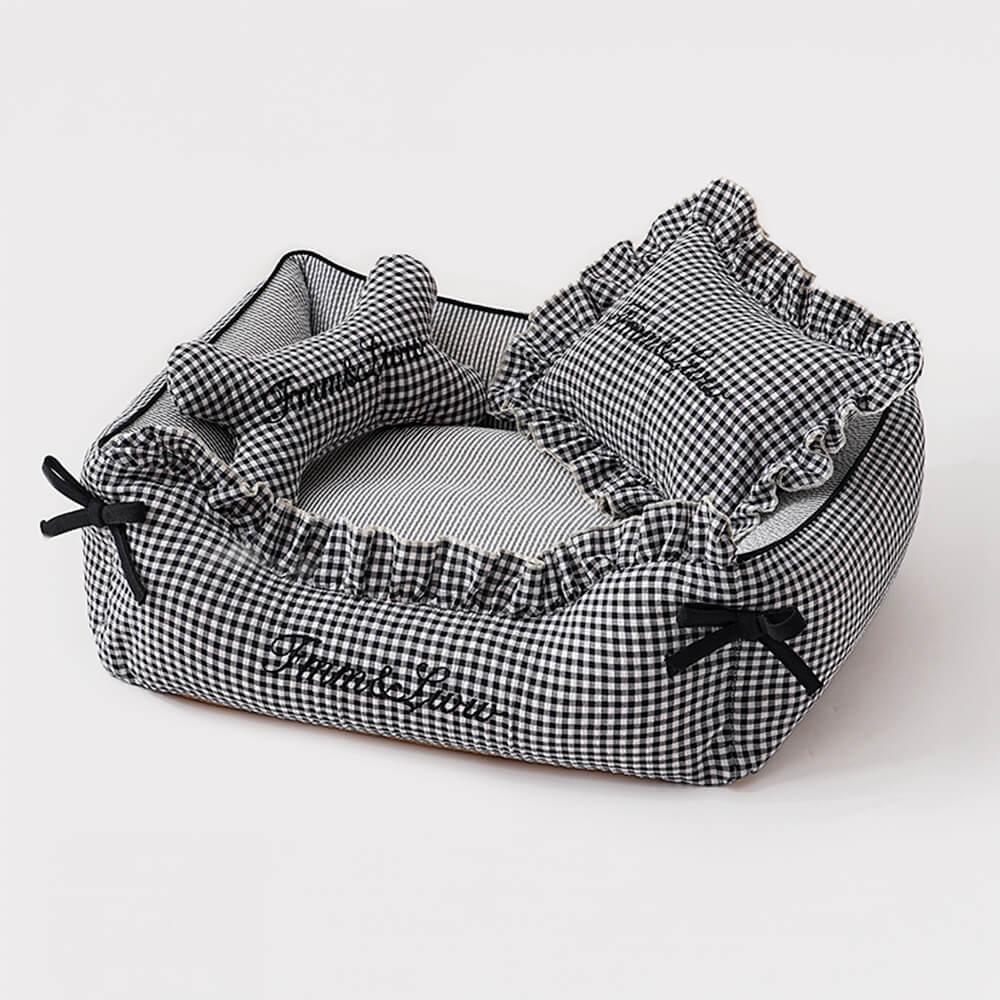 Weicher Gingham waschbarer Hund- und Katzen-Sofabett mit Kissen