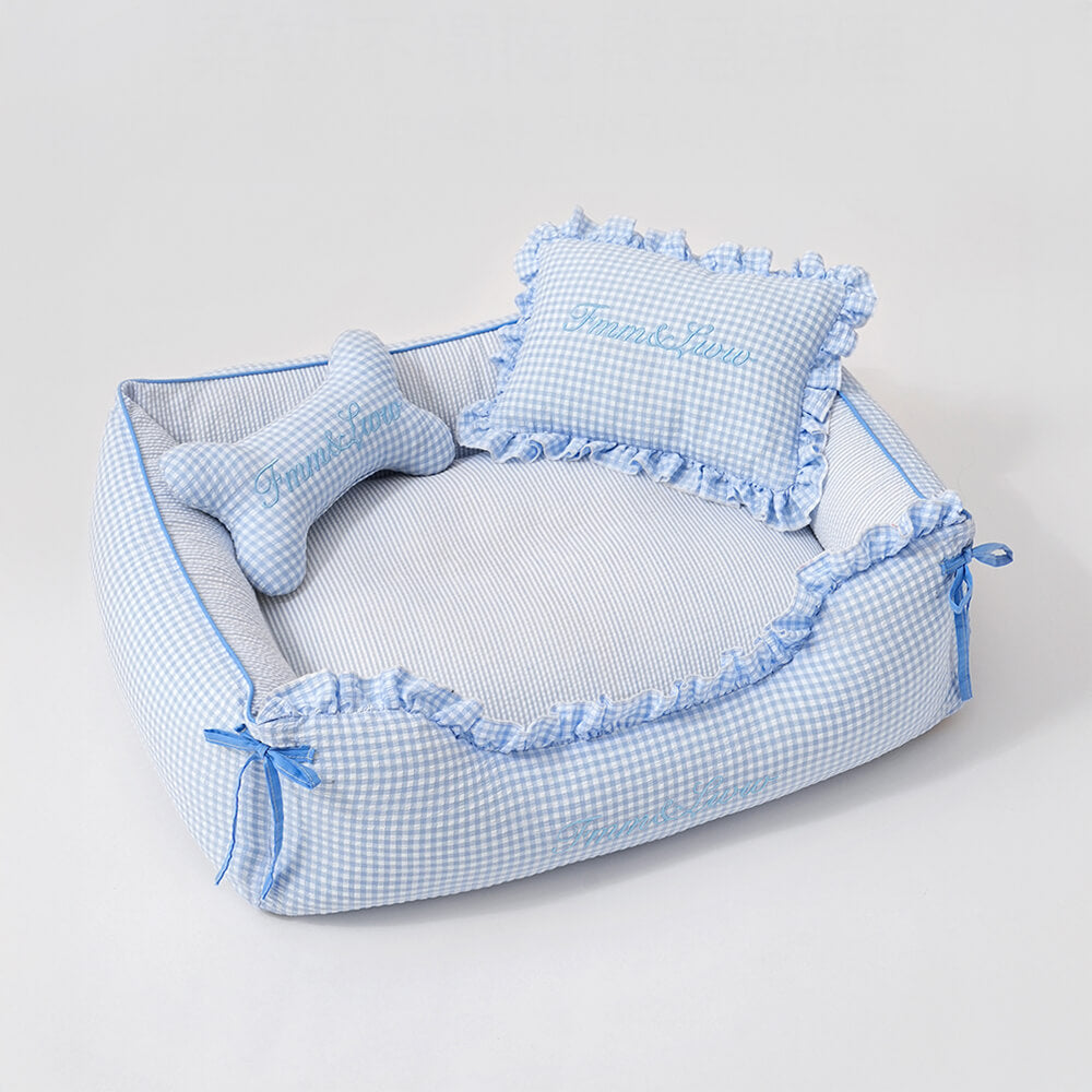 Weicher Gingham waschbarer Hund- und Katzen-Sofabett mit Kissen