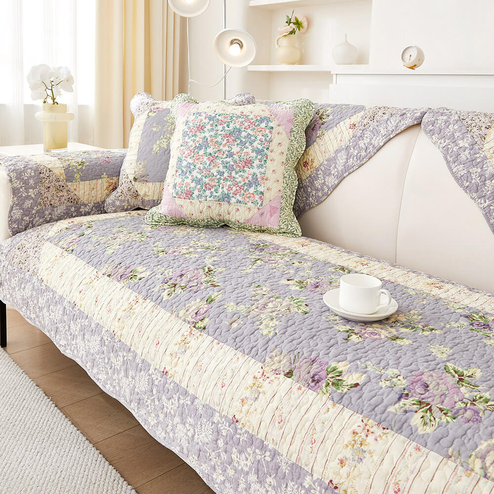 Rustikale florale Patchwork-Baumwoll-Steppdecke gegen Kratzer für Sofas