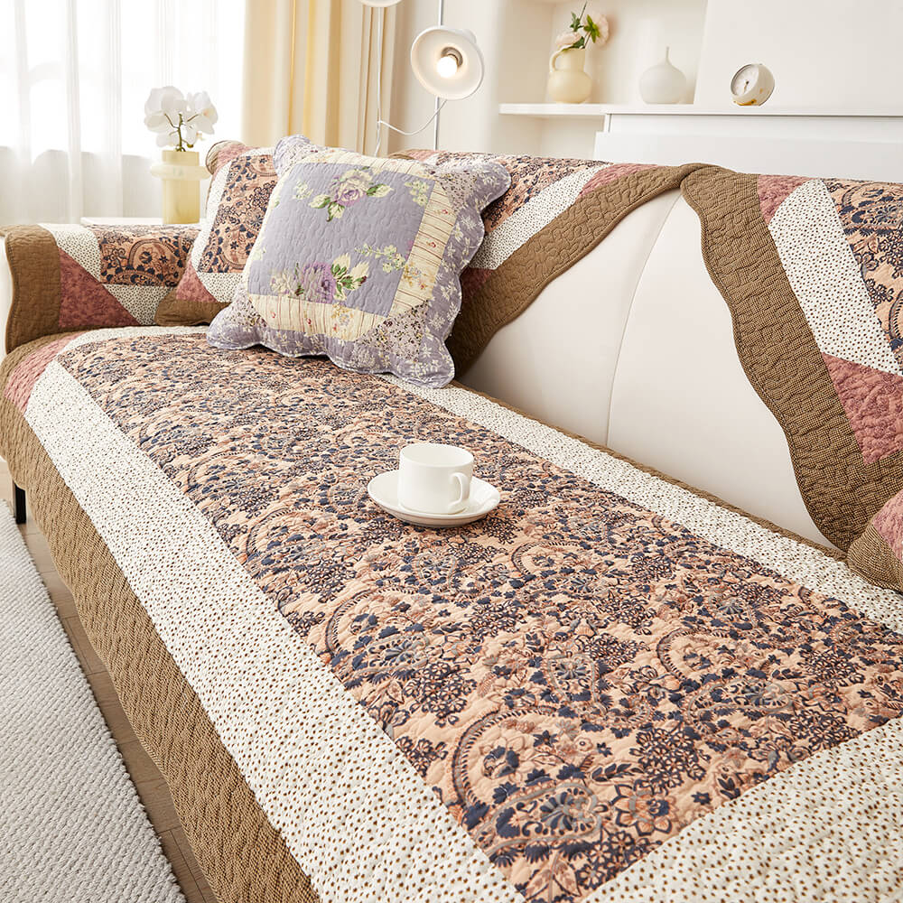 Rustikale florale Patchwork-Baumwoll-Steppdecke gegen Kratzer für Sofas